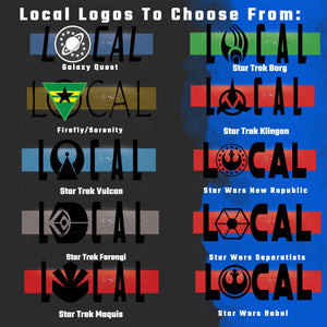 Local - Fully Customizable T-Shirt - Sci-Fi Matching Family Vacation Shirts -19  Dif Logos -Star Wars, Star Trek, Firefly, Galaxy Quest - Supernerdmart